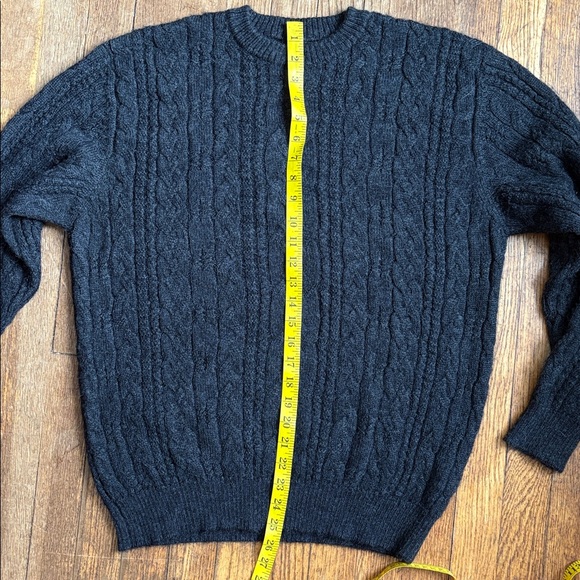 Peruvian sweater crew neck cable knit baby alpaca wool dark charcoal men’s M - Picture 9 of 12
